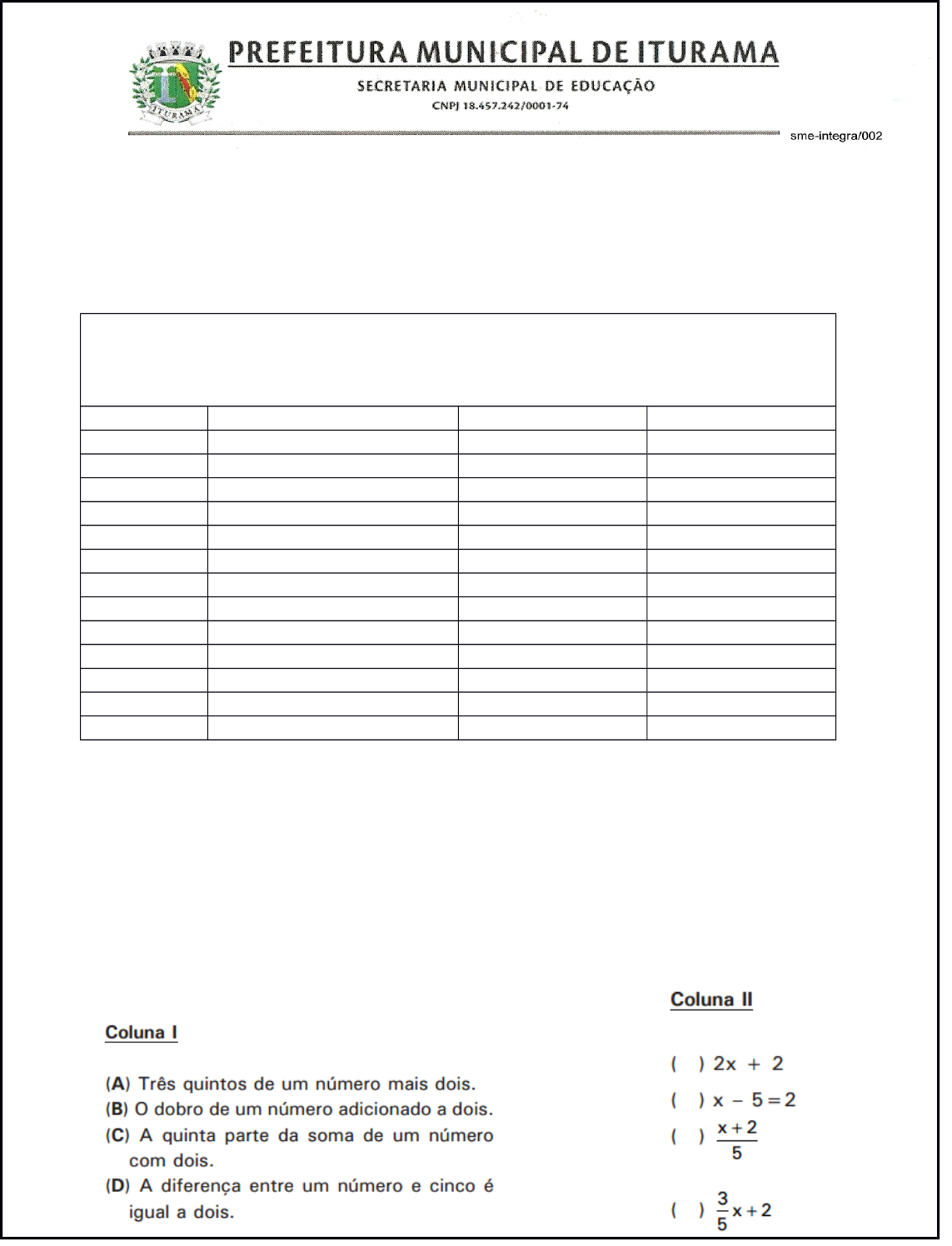 Prova SME - Matemática - 7º ano