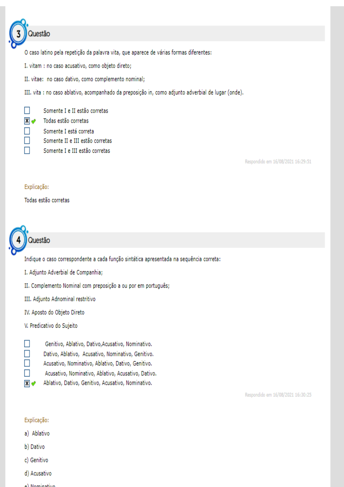 Latim Aula 3 Teste De Conhecimento Latim