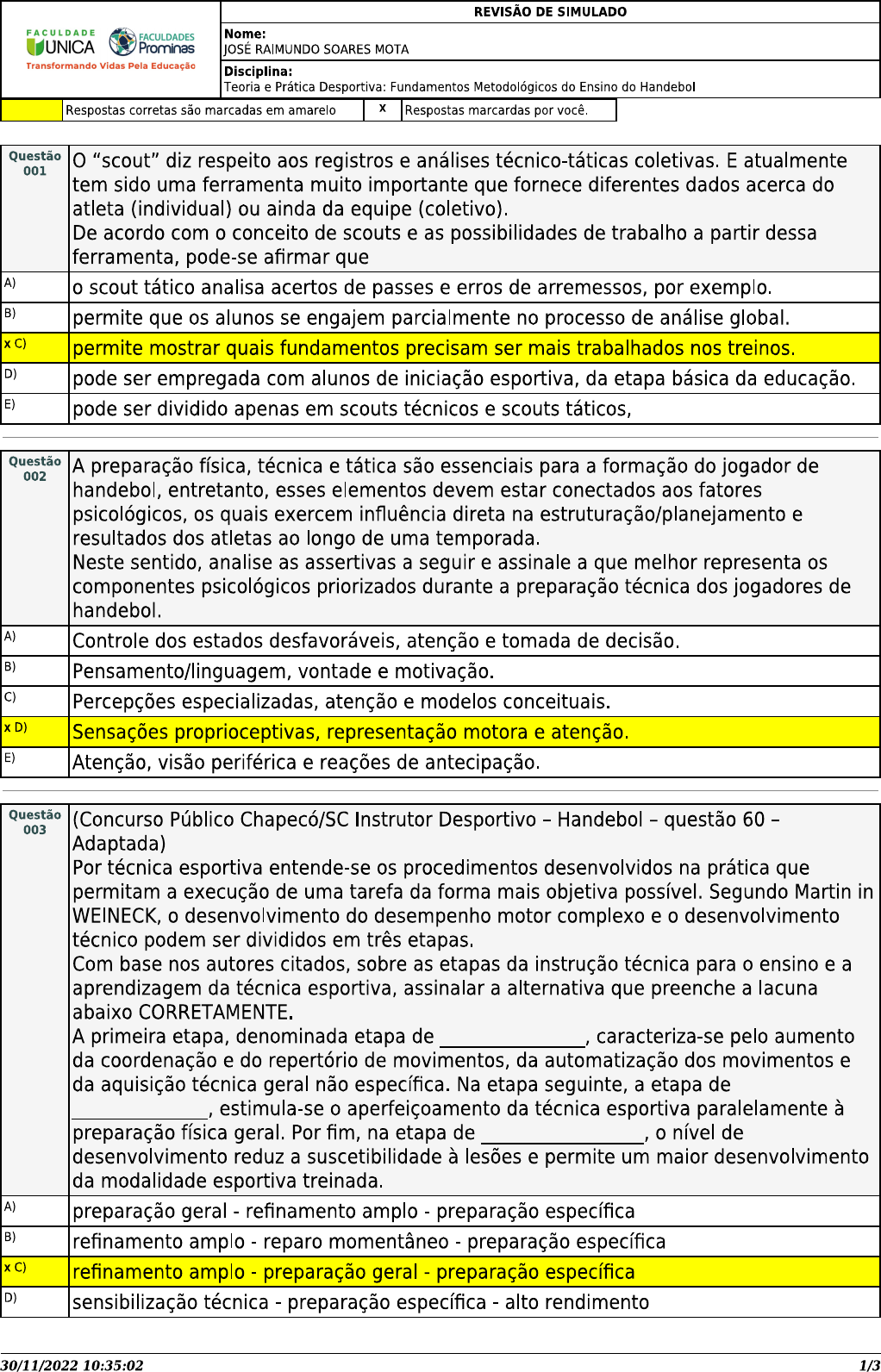 Regras do Handebol, e informações básicas de jogo, Notas de estudo Física