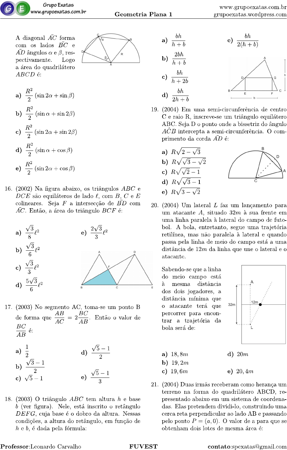 Enem Exerc Cios Geometria Plana I Matem Tica