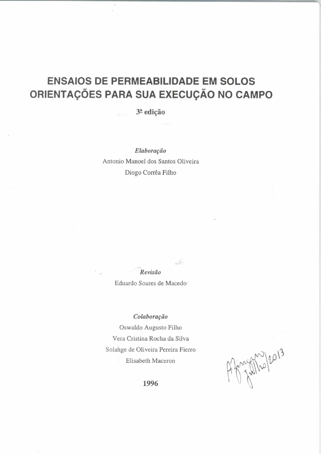 Ensaio De Permeabilidade Abge Boletim Nº4 Barragens E Obras De Terra 1508