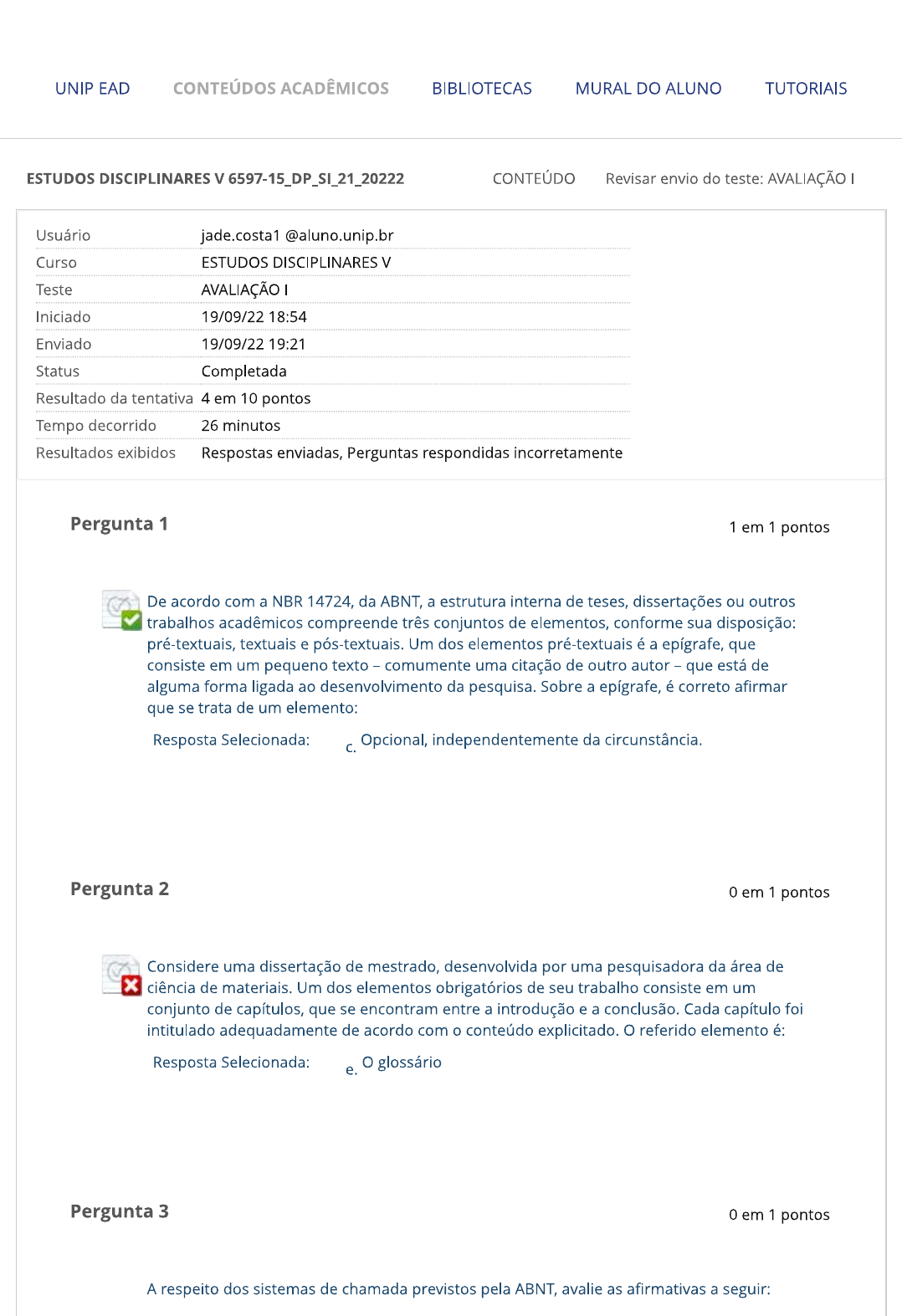 ESTUDOS DISCIPLINARES V - AVALIAÇÃO I - Estudos Disciplinares V