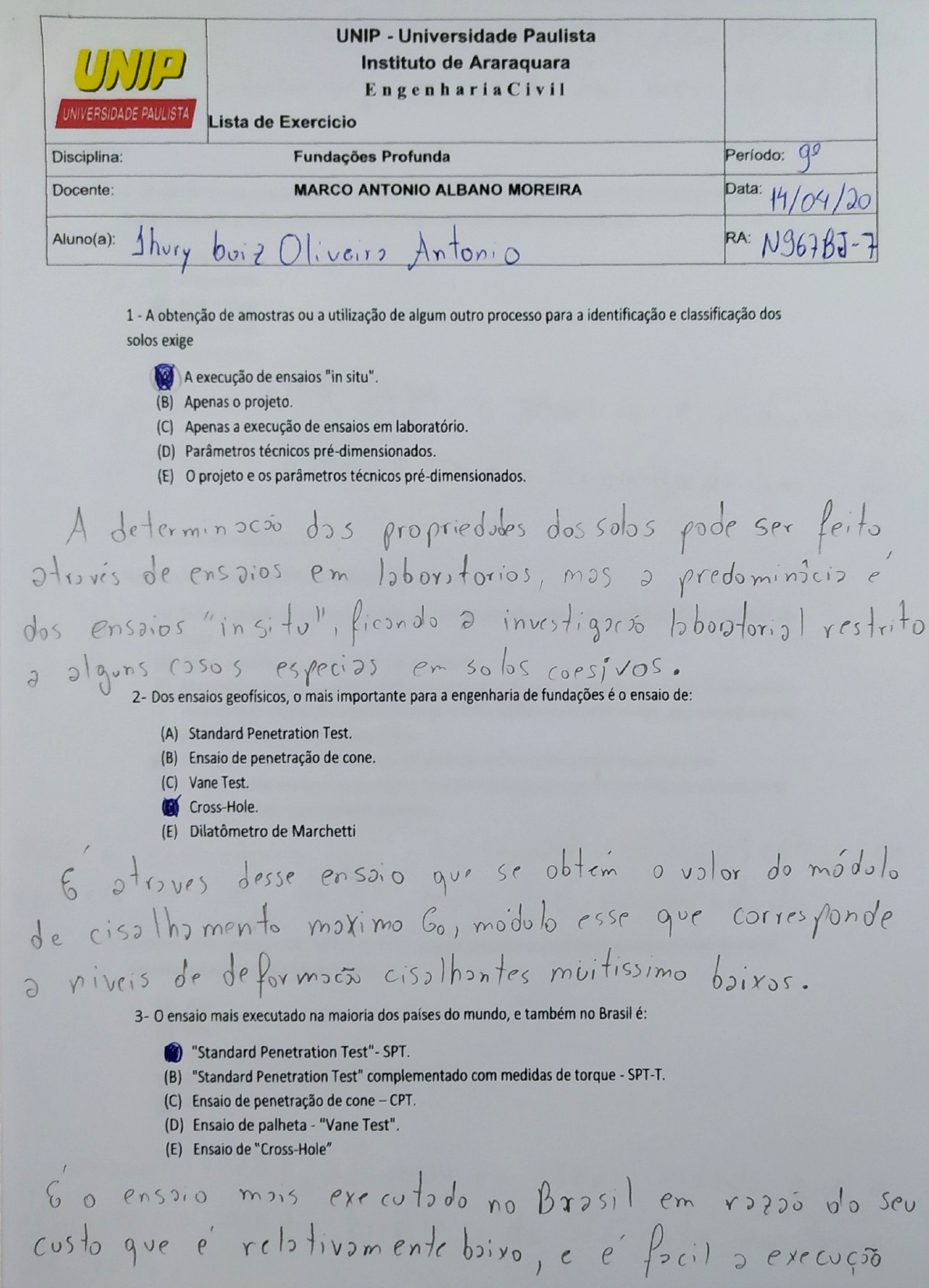 Exercícios Fundação Profunda Tarefa 1 - Fundações Profundas