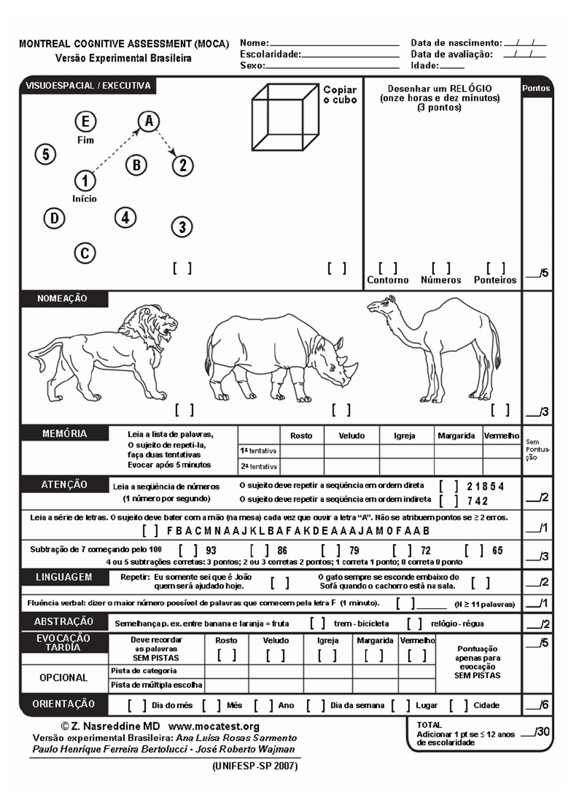 montreal cognitive assessment moca correct answers