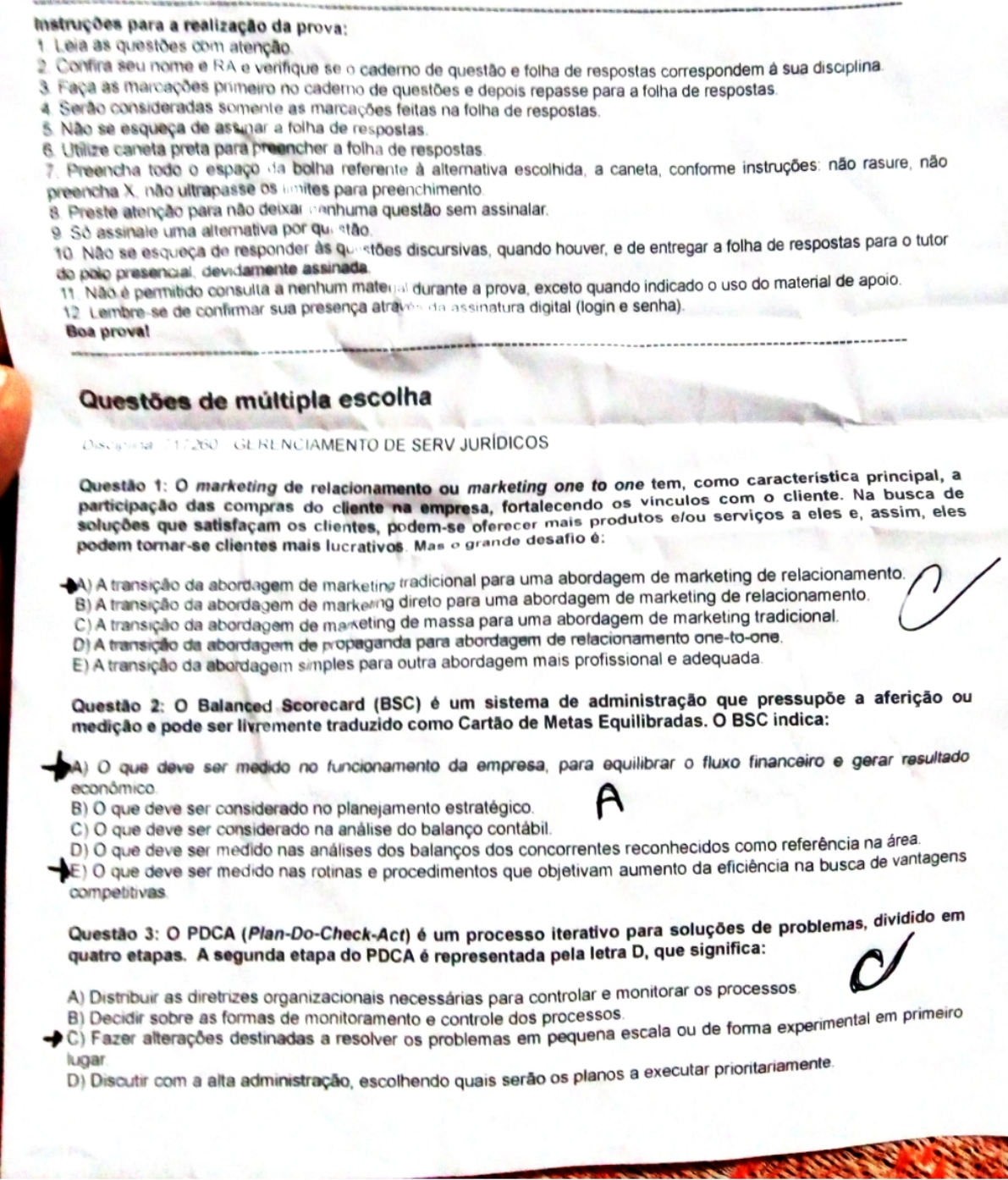 Gerenciamento De Servi Os Jur Dicos Prova Gestao De Servi os 