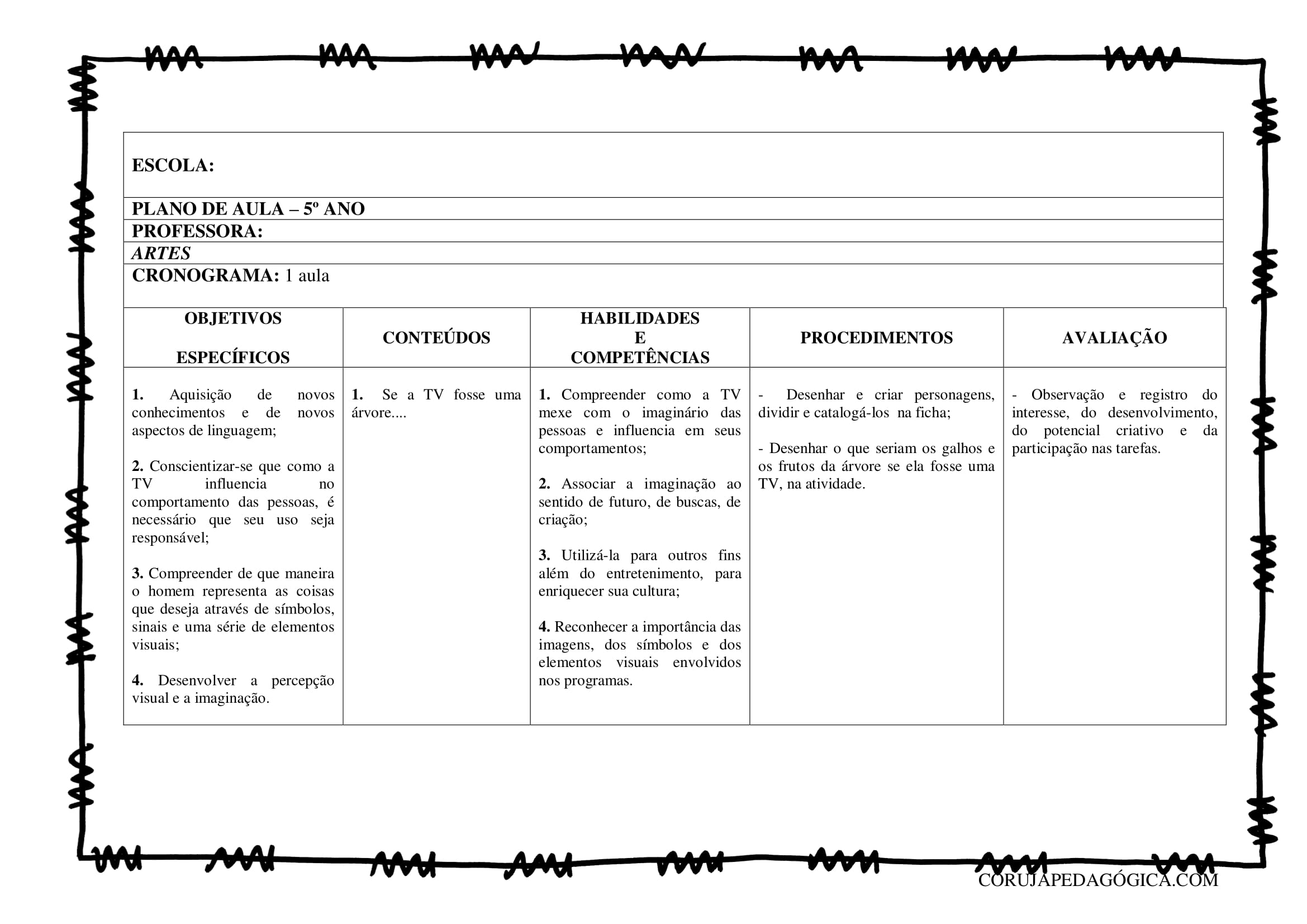 Plano De Aula Artes Artes Visuais