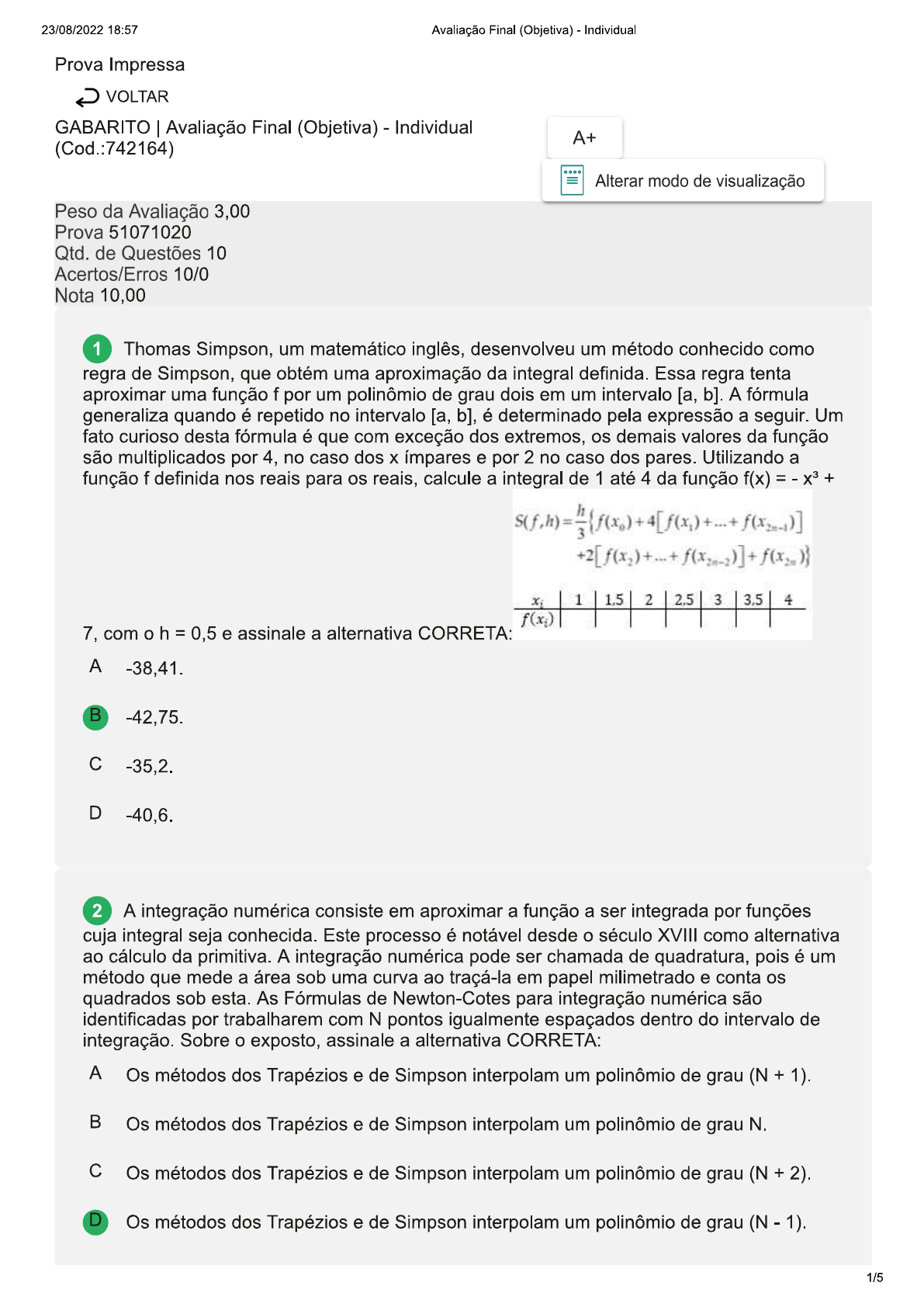 Práticas De Cálculo Numérico (EEA126) Avaliação Final (Objetiva ...