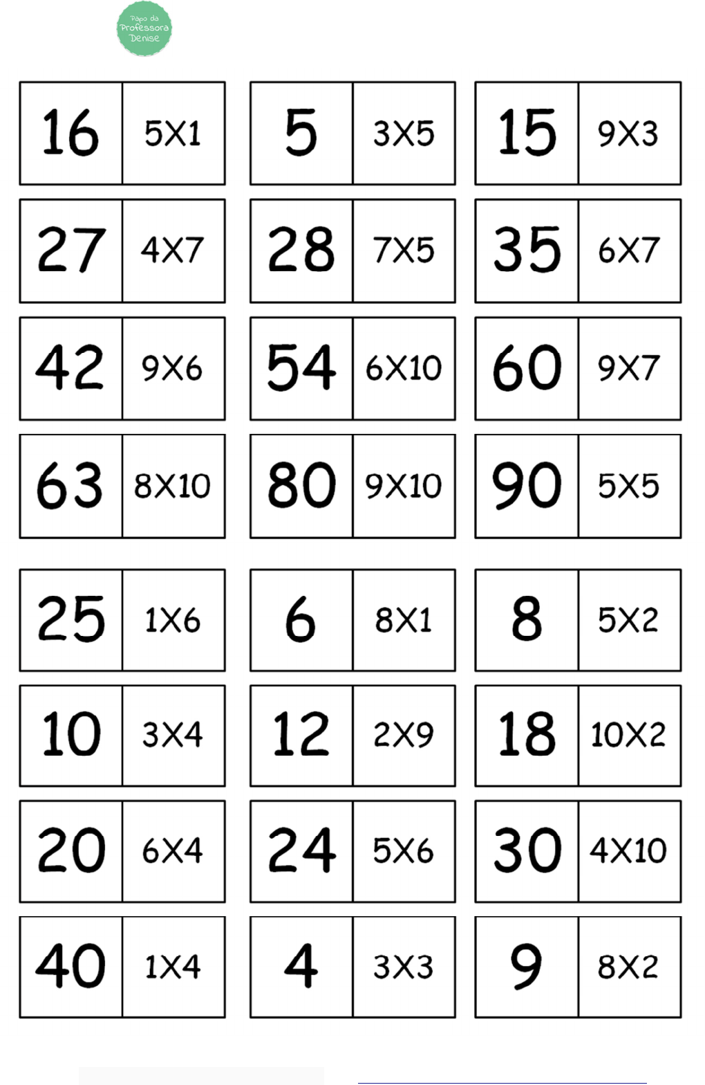 DOMINÓ-MULTIPLICAÇÃO - Matemática Básica