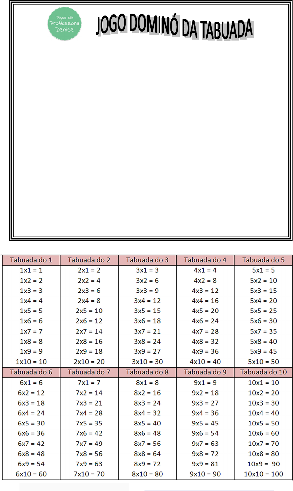 Jogo Dominó da Tabuada - Papo da Professora Denise