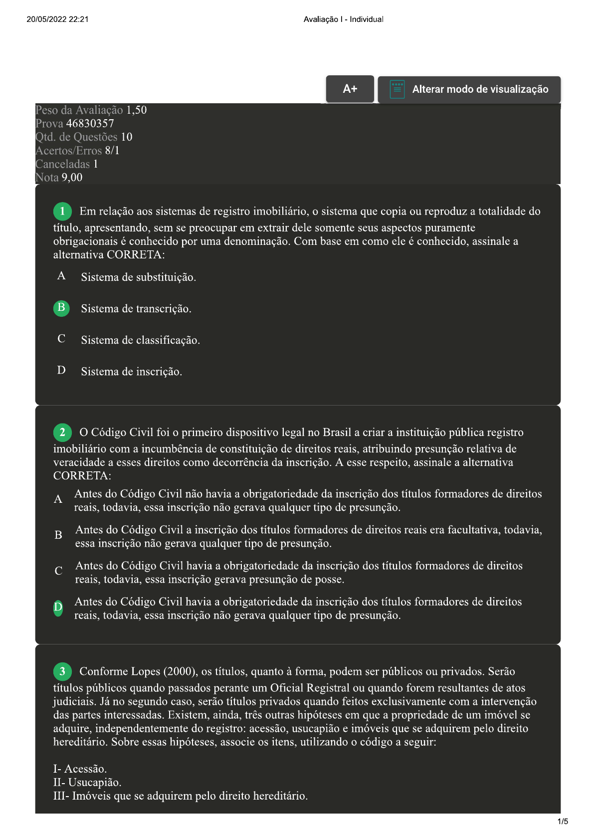 Avaliação I - Registro De Imóveis - Gestao De Serviços Juridicos ...