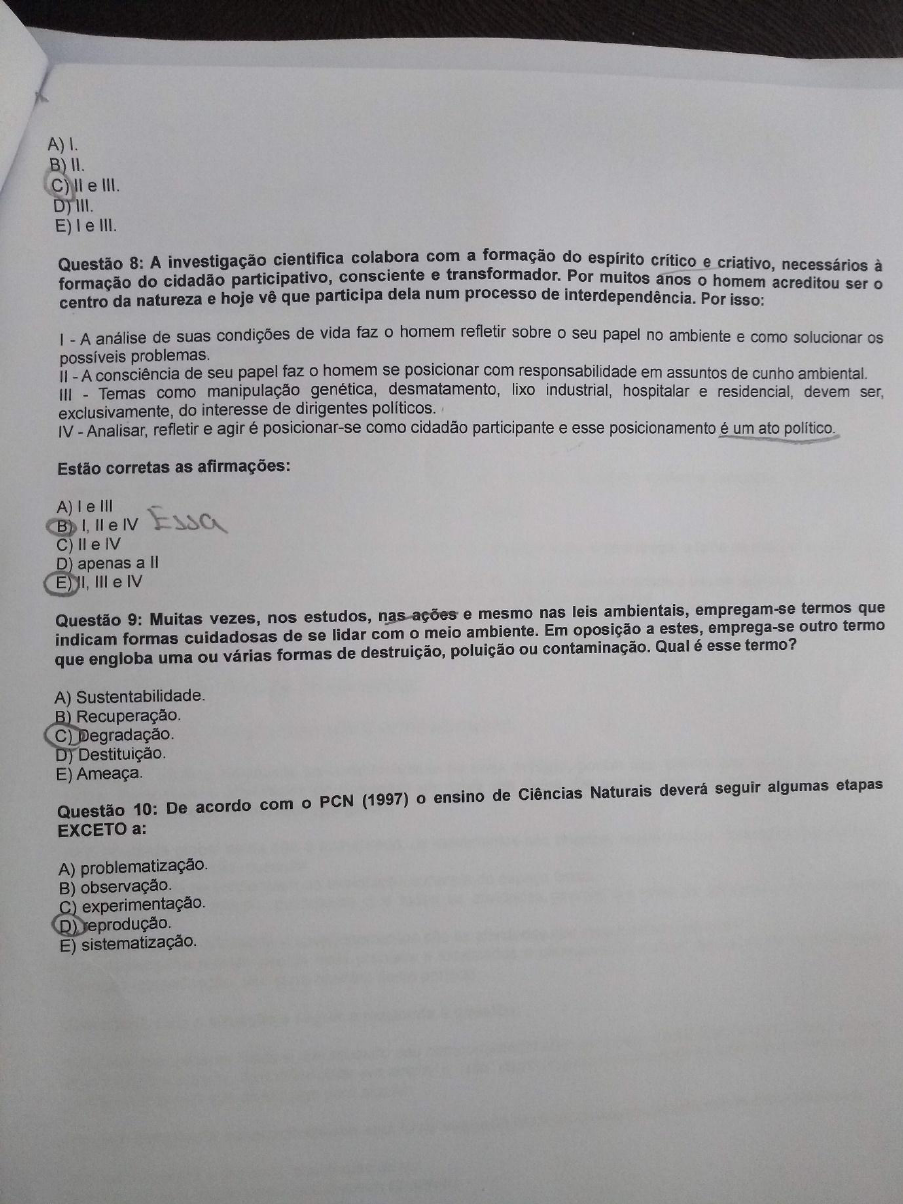 Prova Metodologia E Pratica Do Ensino Da Matematica E Ciencias ...