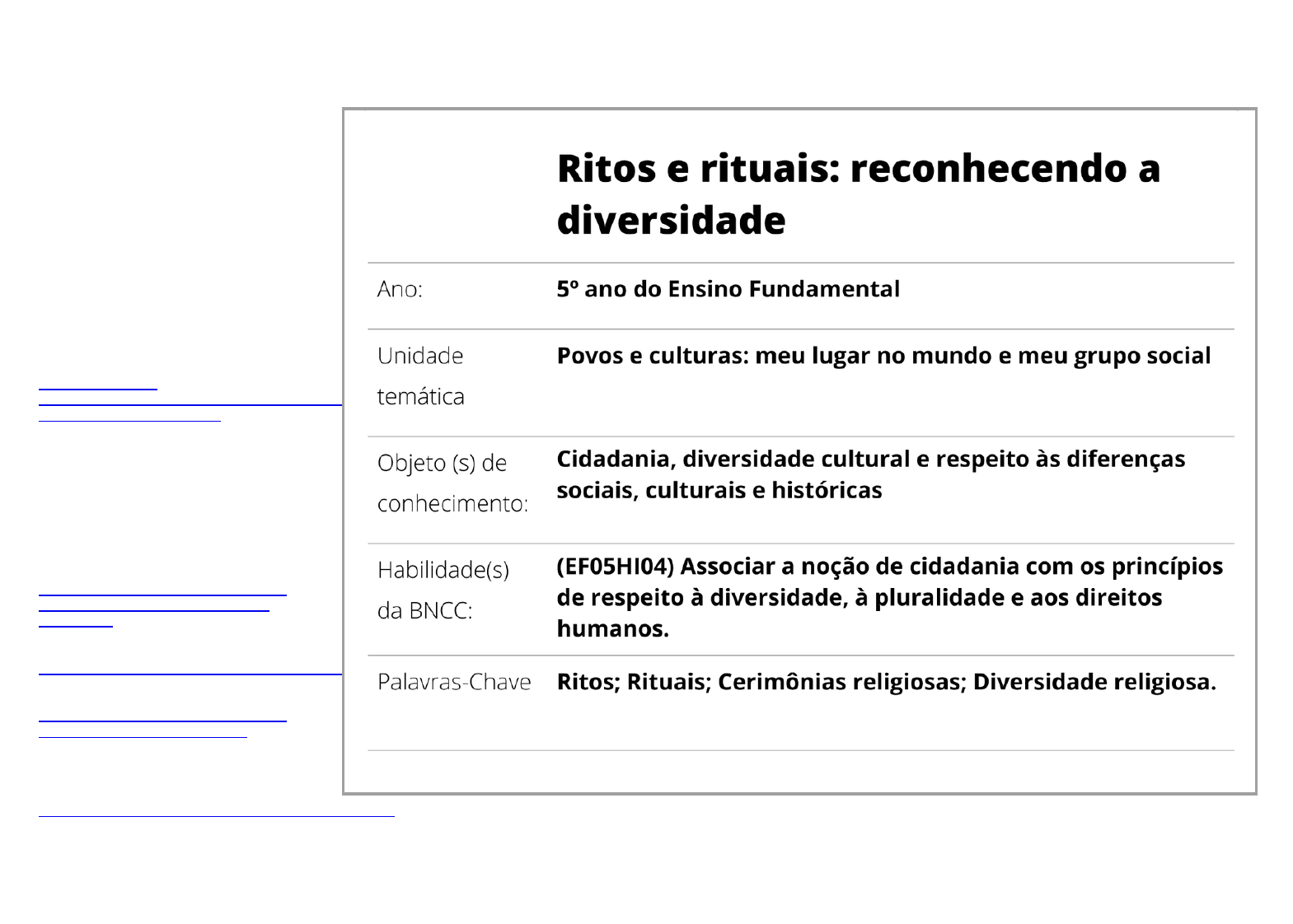 Plano de aula - 5º ano - Os rituais religiosos e identidade dos povos