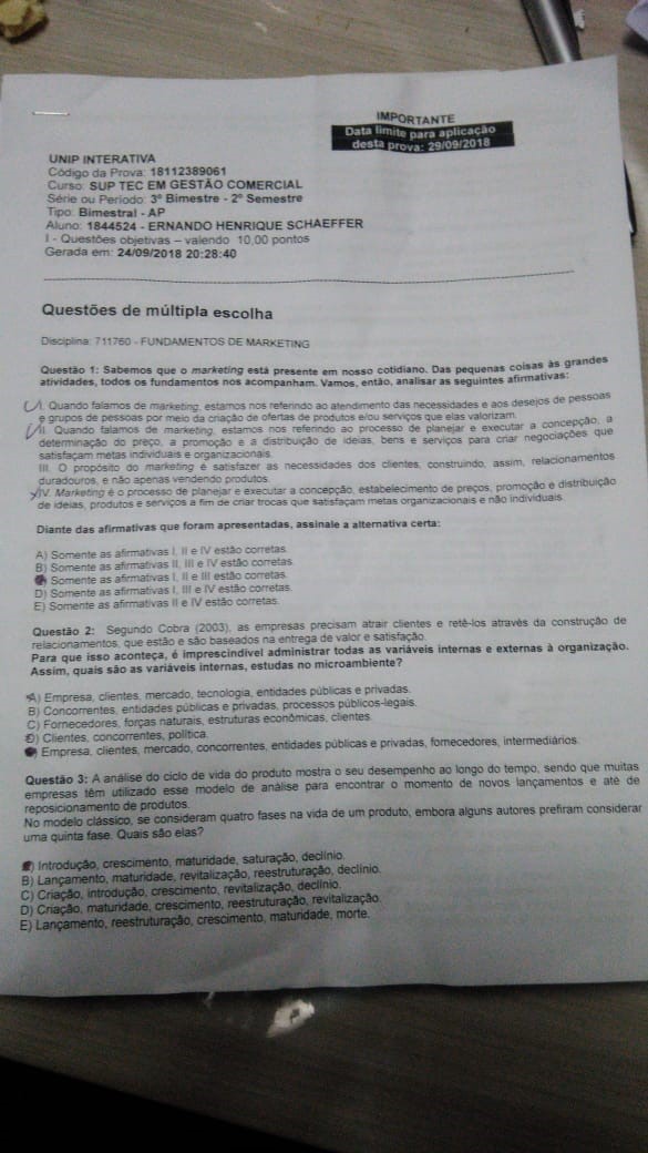 Prova Fundamentos De Marketing Fundamentos De Marketing