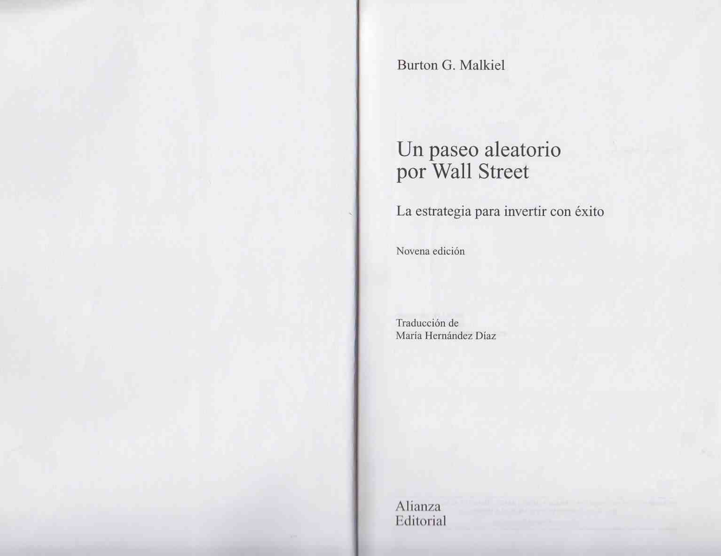 Un Paseo Aleatorio Por Wall Street - Malkiel - Alianza