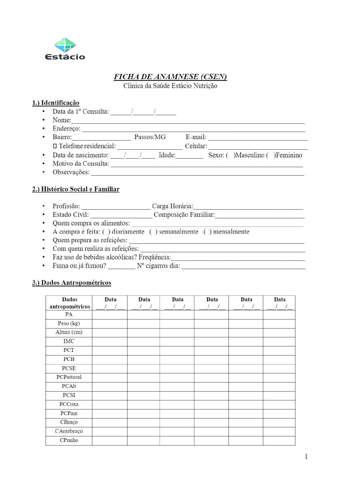 Avaliação Nutricional II - Anamnese nutricional - Avaliação Nutricional I