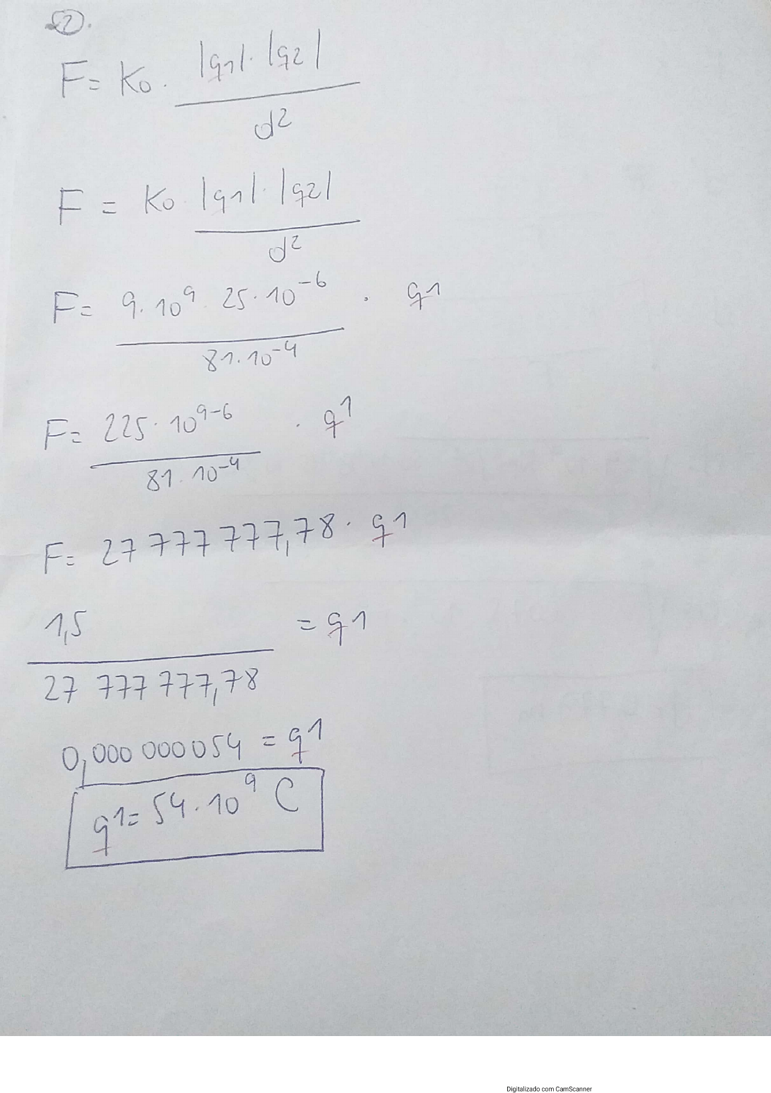 Exercícios Cargas Elétricas