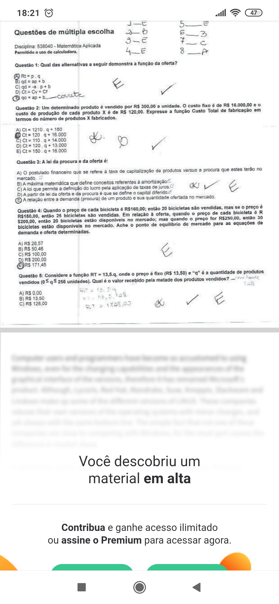 Prova De Matemática Aplicada - Administração