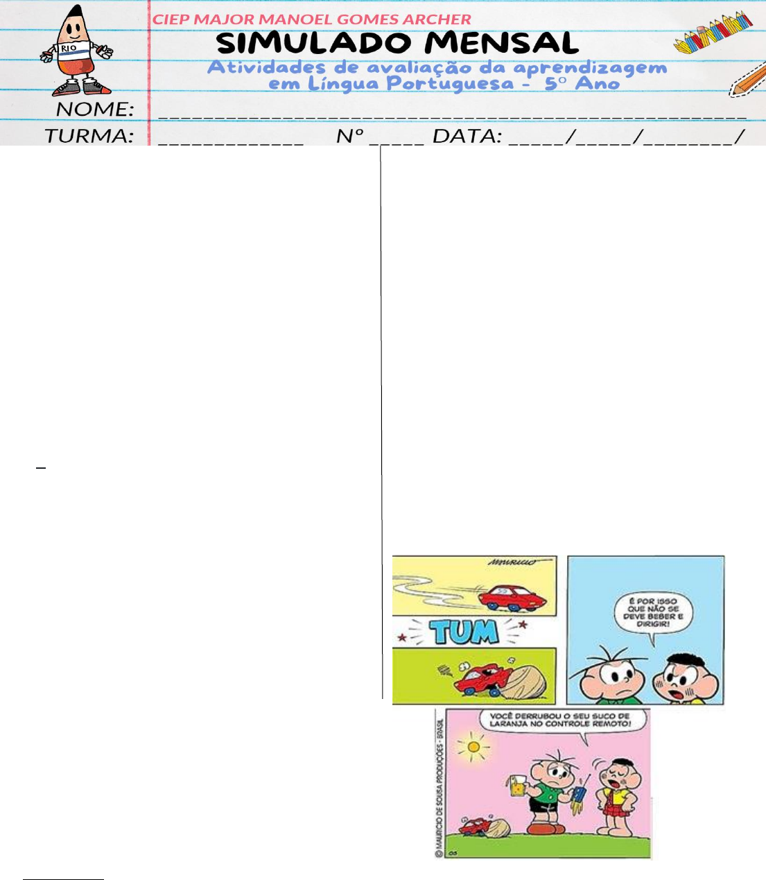 Mauricio de sousa worksheet