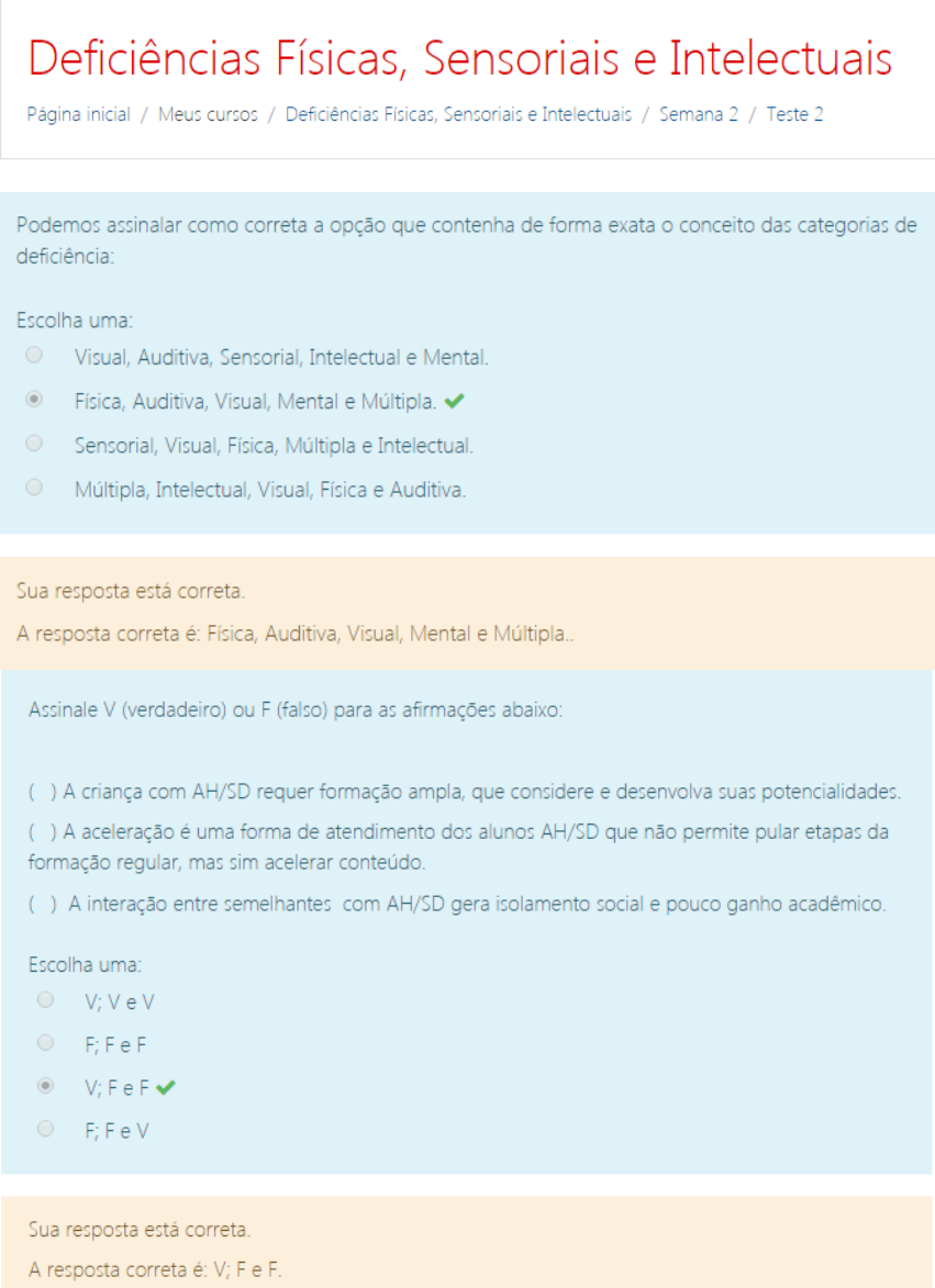 TESTE 2 DEFICIENCIAS FÍSICAS - Deficiências Físicas S