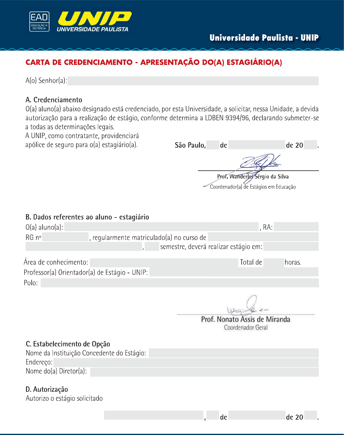 Carta De Credenciamento Editavel Estágio Supervisionado I 4493