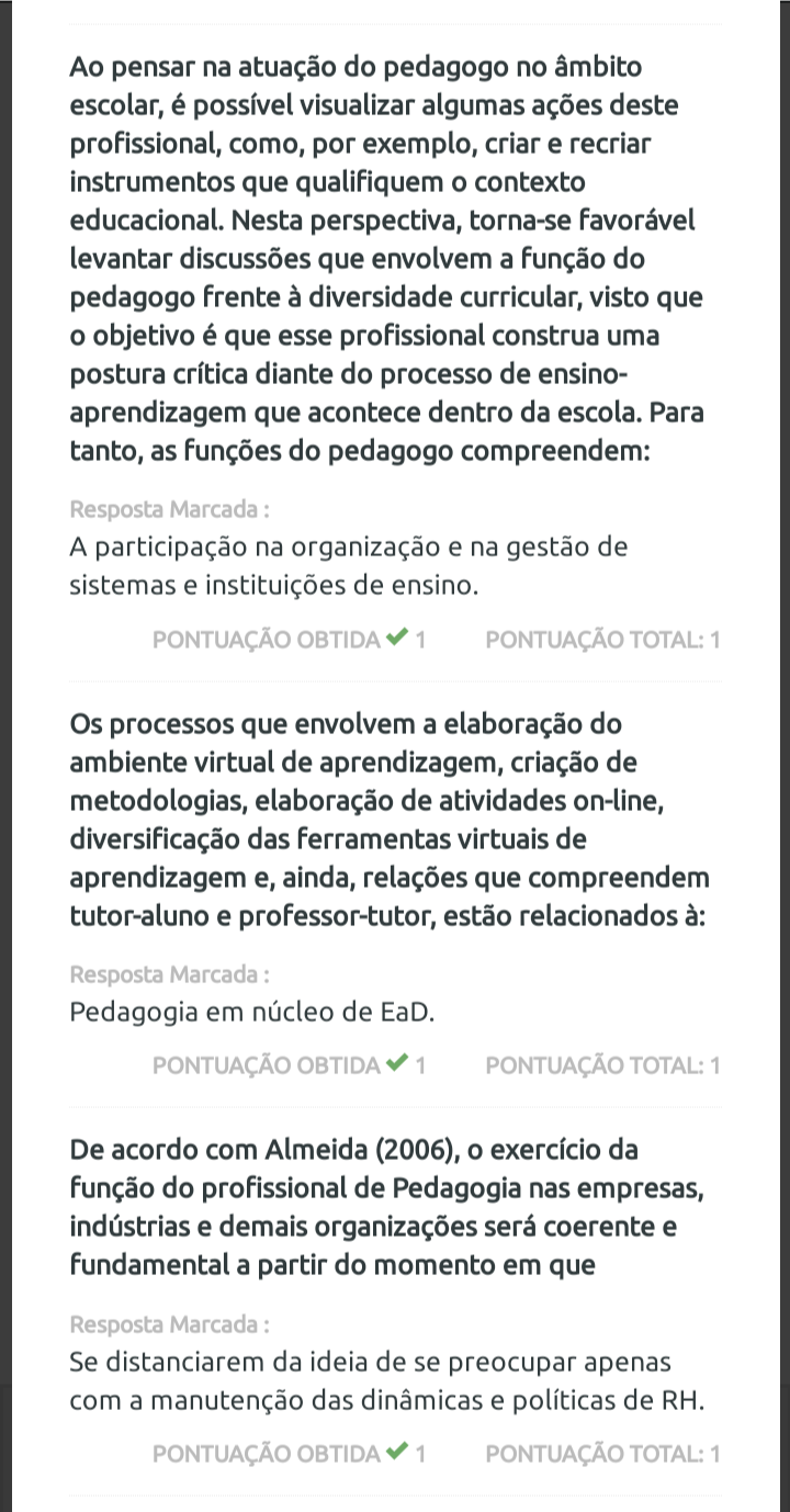 Questionário Introdução A Pedagogia Aula 03 - Pedagogia