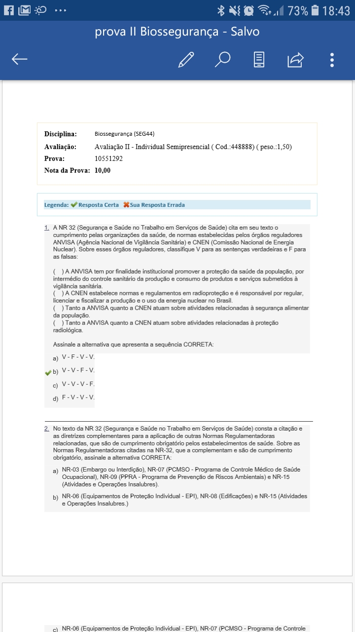 Prova Semipresencial Uniasselvi Biosseguran A Gabarito