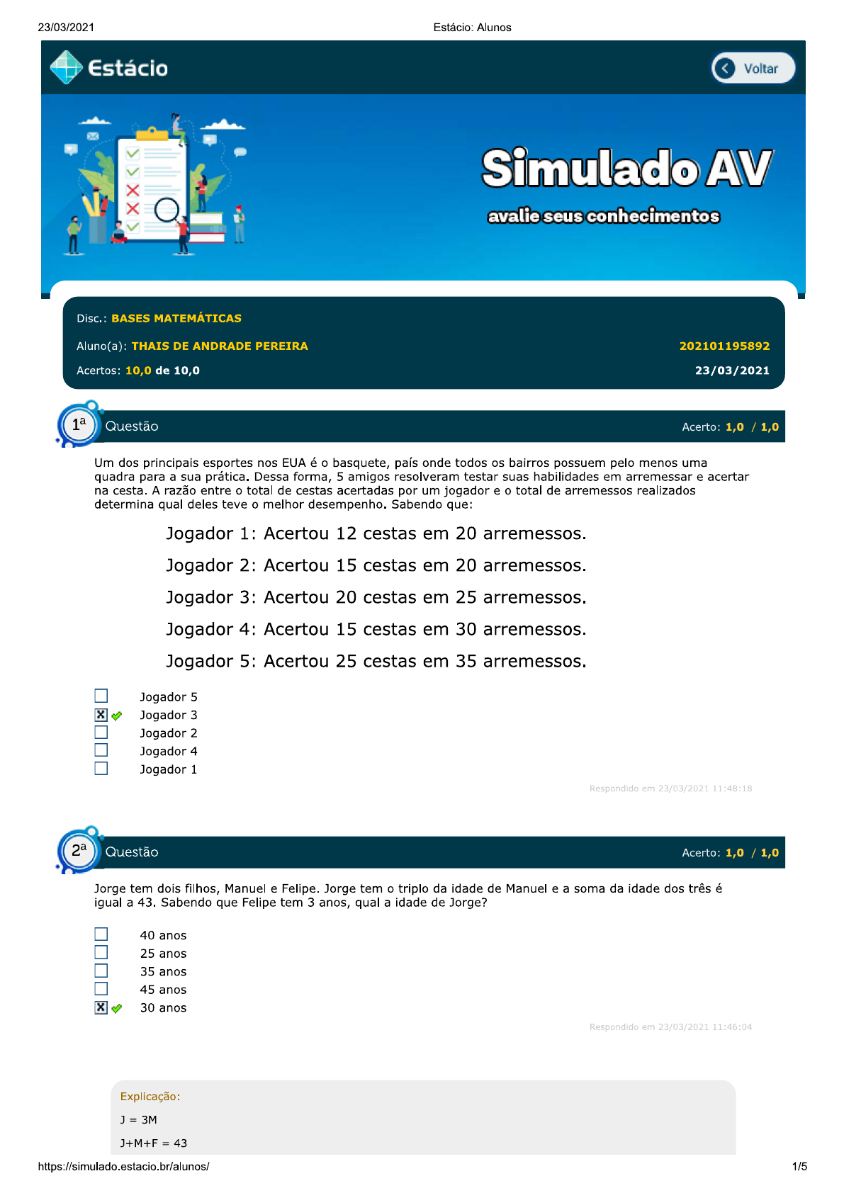 Simulado - Bases Matematicas - Bases Matematicas