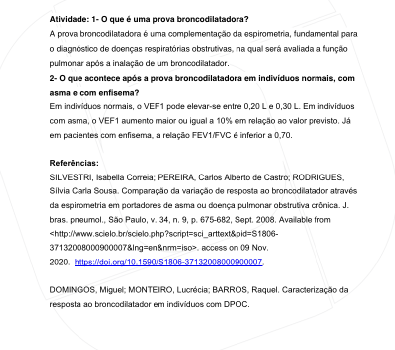 Atividade prova broncodilatadora Fisiologia I Atividade prova broncodilatadora Fisiologia I