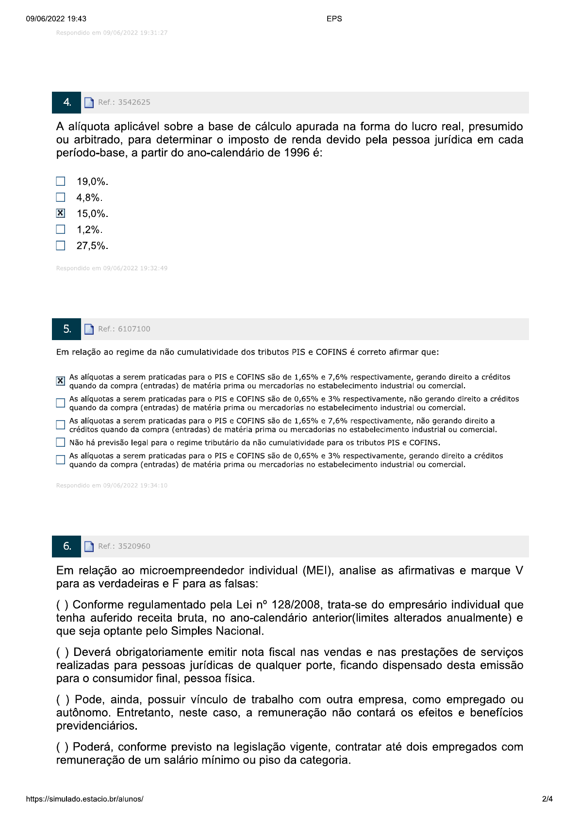 PROVA Av 2 TRIBUTARIA II - Contabilidade / Ciências Contábeis