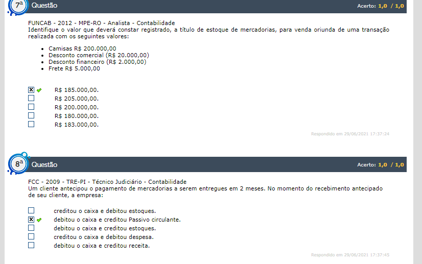 Funcab Mpe Ro Analista Contabilidade Identifique O Valor Que Dever Constar