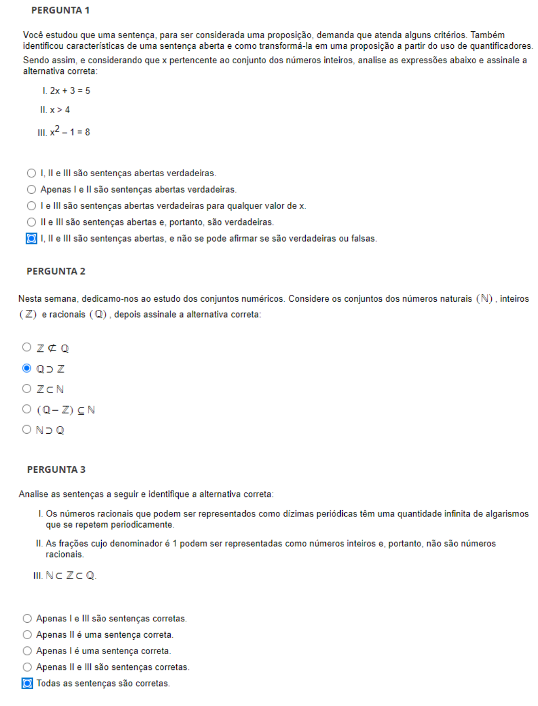UNIVESP - Semana 2 - Quiz da Videoaula 6 - Exercicios 2 - Matemática Básica  - Matemática Básica