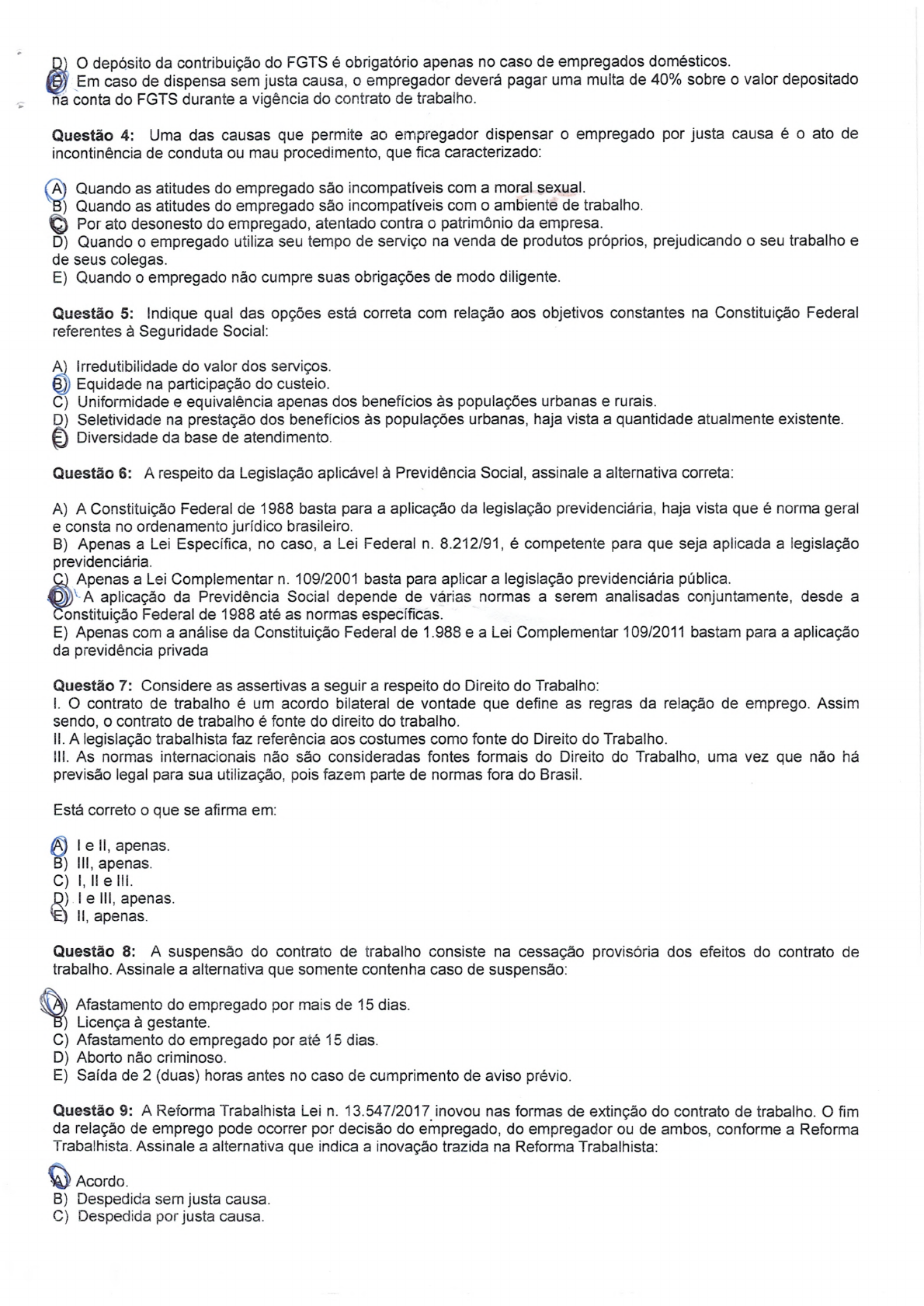 Prova 2 Com Gabarito Direito Social E Trabalhista