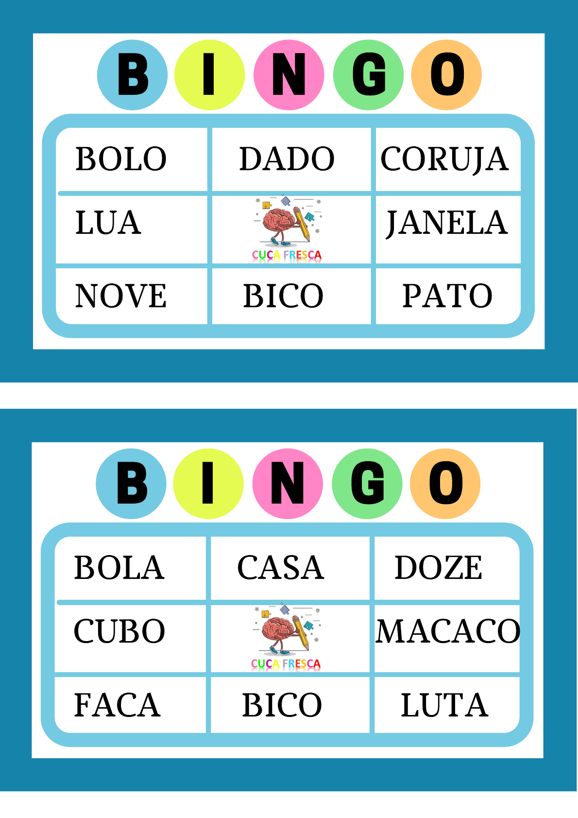 Bingo Das Palavras Simples Pedagogia