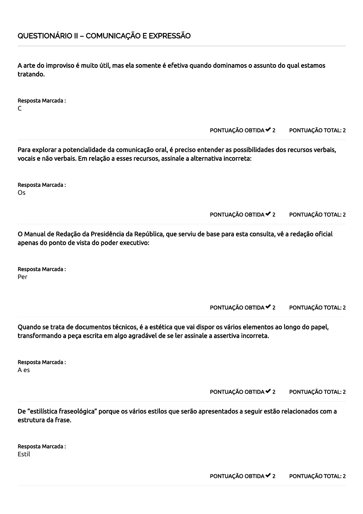 COMUNICAÇÃO E EXPRESSÃO - QUESTIONÁRIO UNIDADE II - Comunicação e