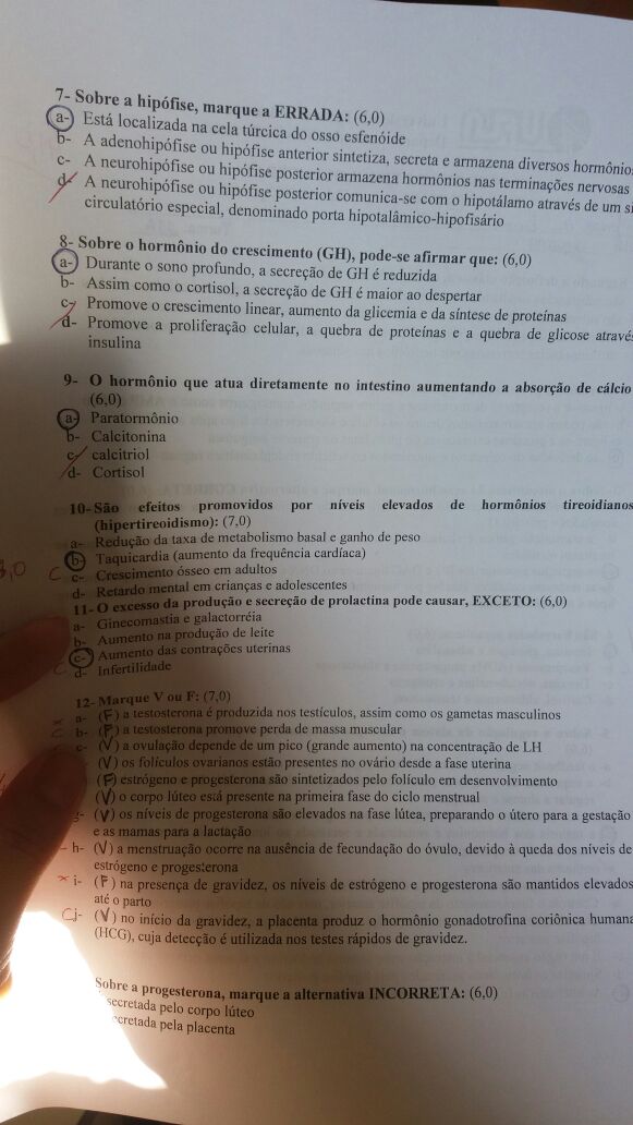 5 Prova De Fisiologia Geral - Fisiologia I