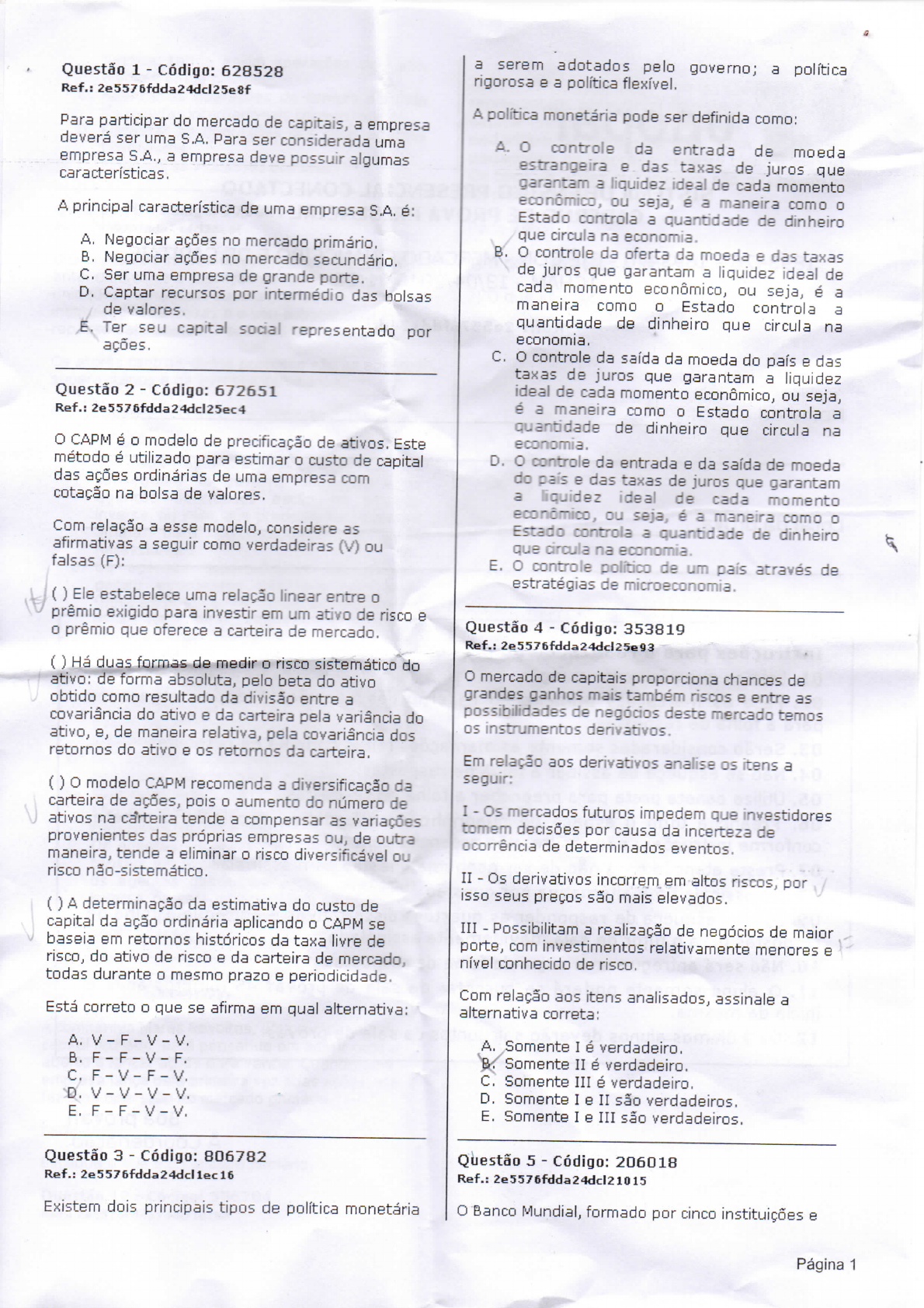 Prova Mercado Financeiro E De Capitais Unopar Mercado Financeiro