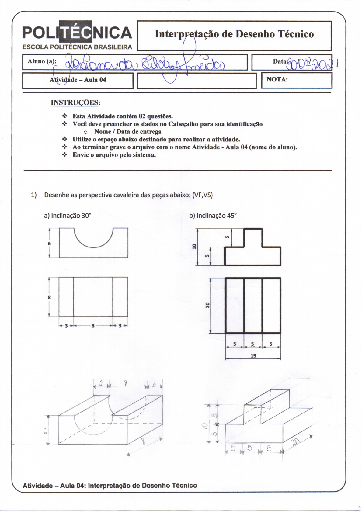 Atividade Aula 04 Interpretação De Desenho Técnico Desenho Técnico I 8746