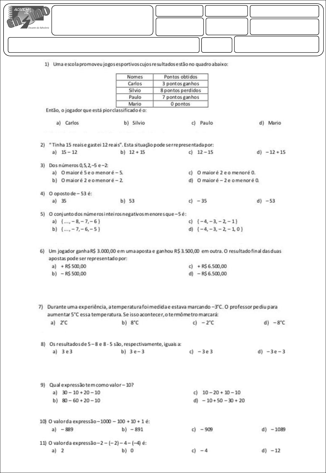 7°ano matemática