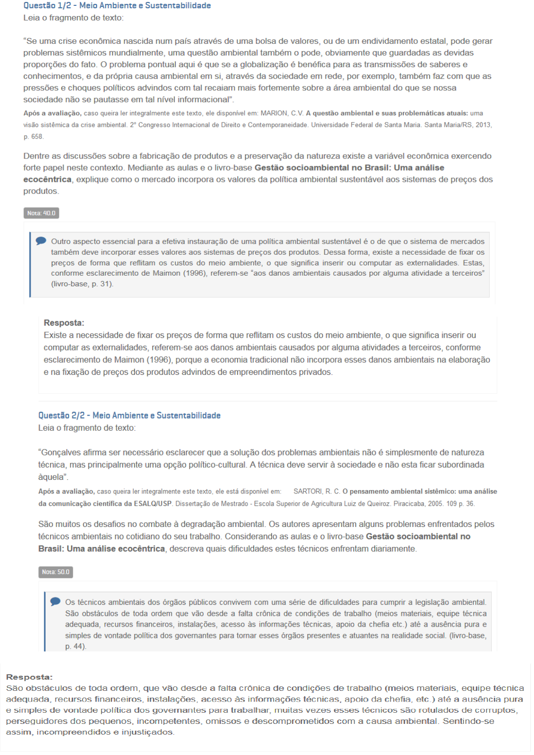 Prova Meio Ambiente e Sustentabilidade - UNIESP - 20212, Provas Sociedade  e Meio Ambiente