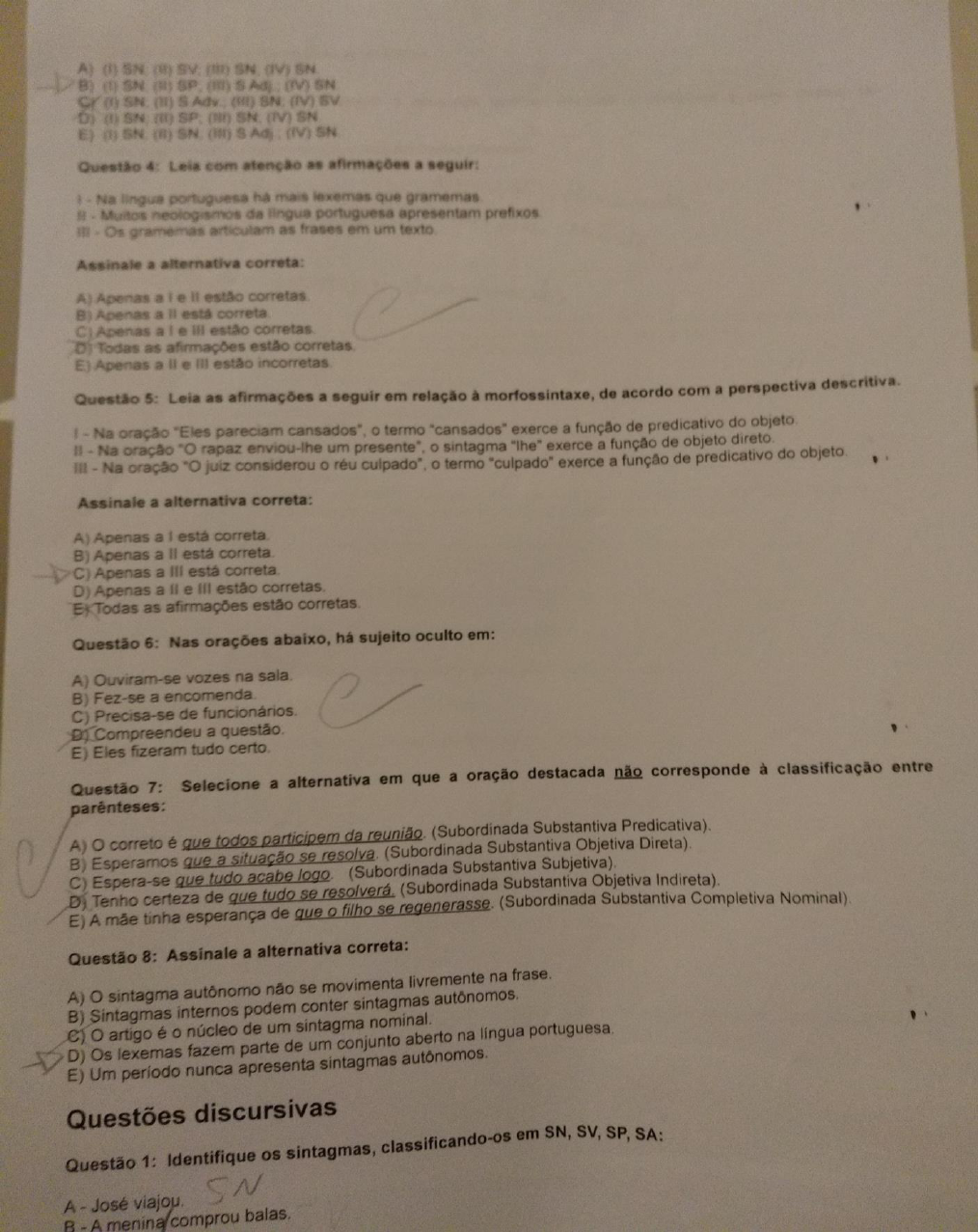 Prova De Morfossintaxe Da Língua Portuguesa - Morfossintaxe Da Língua ...