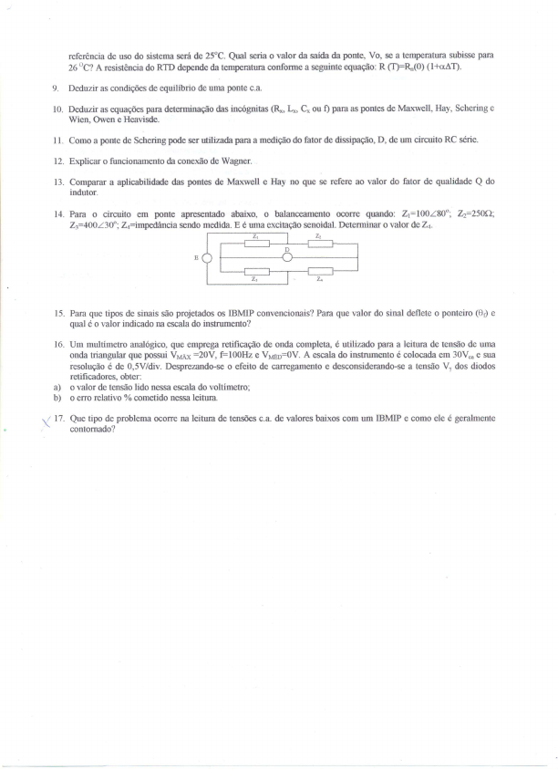 Lista De Exercícios P2 Gesualdo - Medidas Elétricas E Eletrônicas I