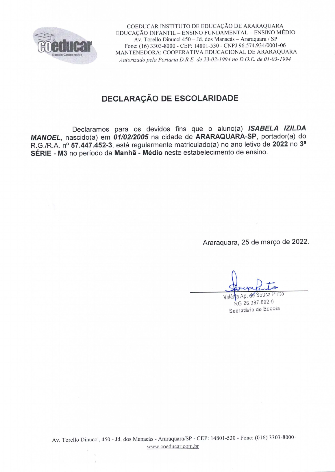 Modelo De Declara o De Escolaridade NAZAEDU Modelo De Declara o De Escolaridade NAZAEDU