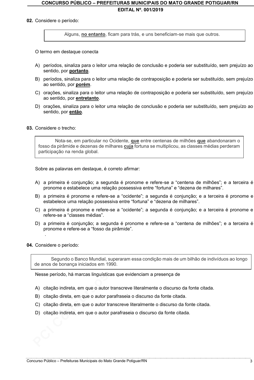 Prova PrefeiturasCâmara Mato Grande PotiguarRN - FUNCERN - 2019 - para Auxiliar  Administrativo.pdf - Provas de Concursos Públicos