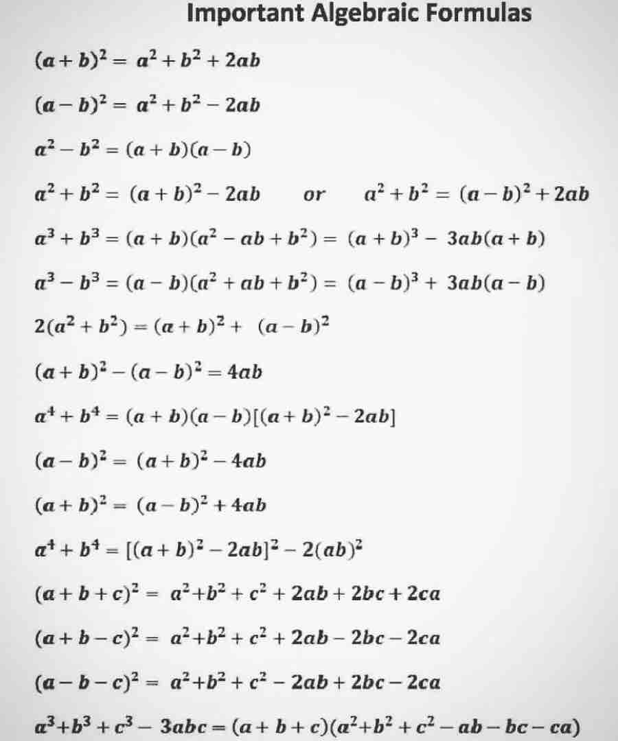 Fórmulas Algébricas Matemática 1077