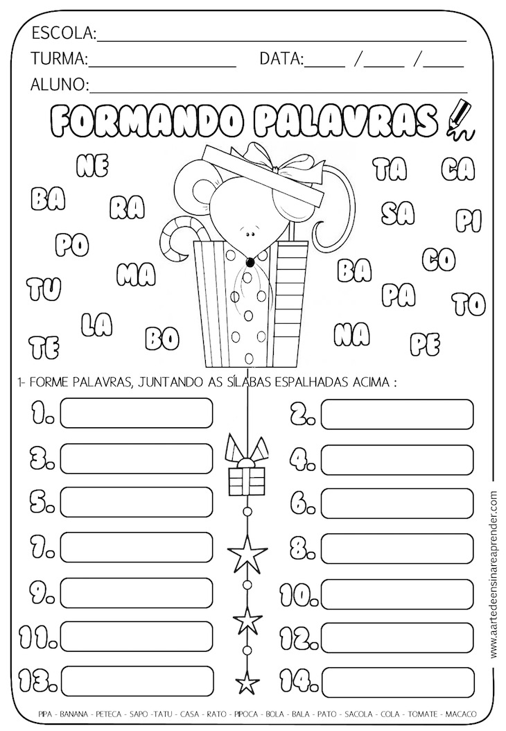 Atividade De Alfabetização - Forme As Sílabas - Escola