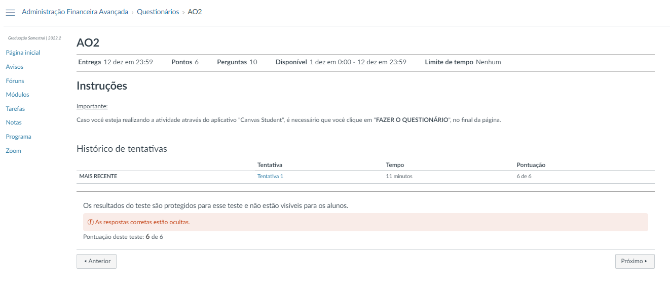 AO2 ADM AVANÇADA NOTA 6 - Administração Financeira