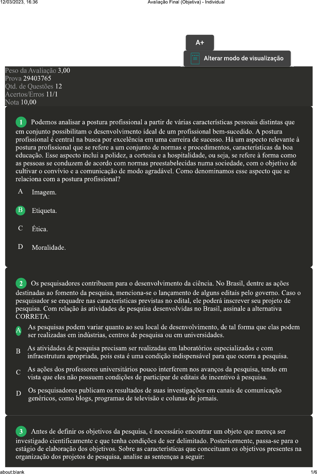 Gabarito Avalia O Final Objetiva Perspectivas Profissionais