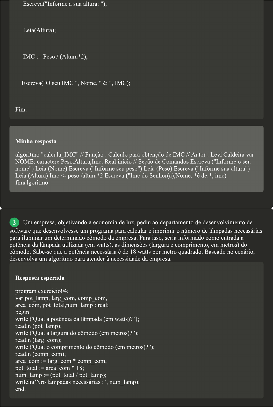 Avaliação II Algoritmo e Lógica de Programação (EEA02) - Algoritmo e Logica  de Programacao