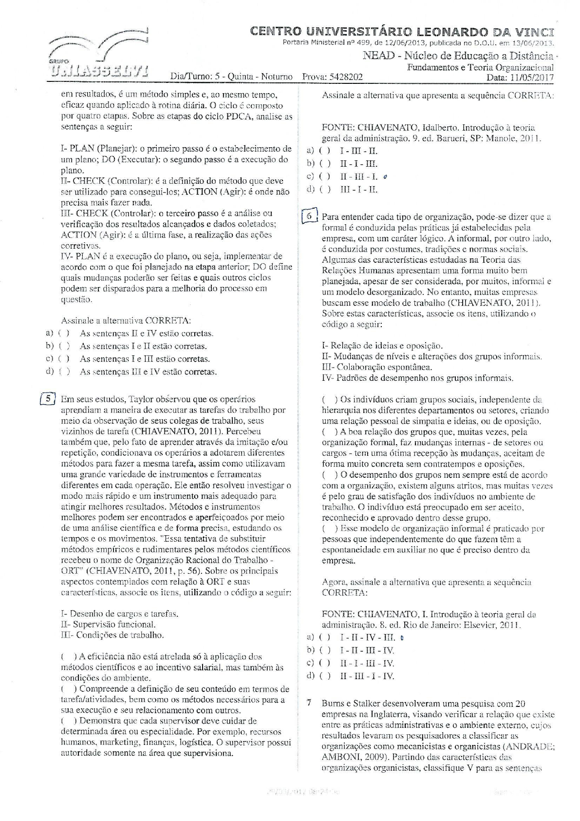 Prova Discursiva Fundamentos E Teoria Organizacional Uniasselvi