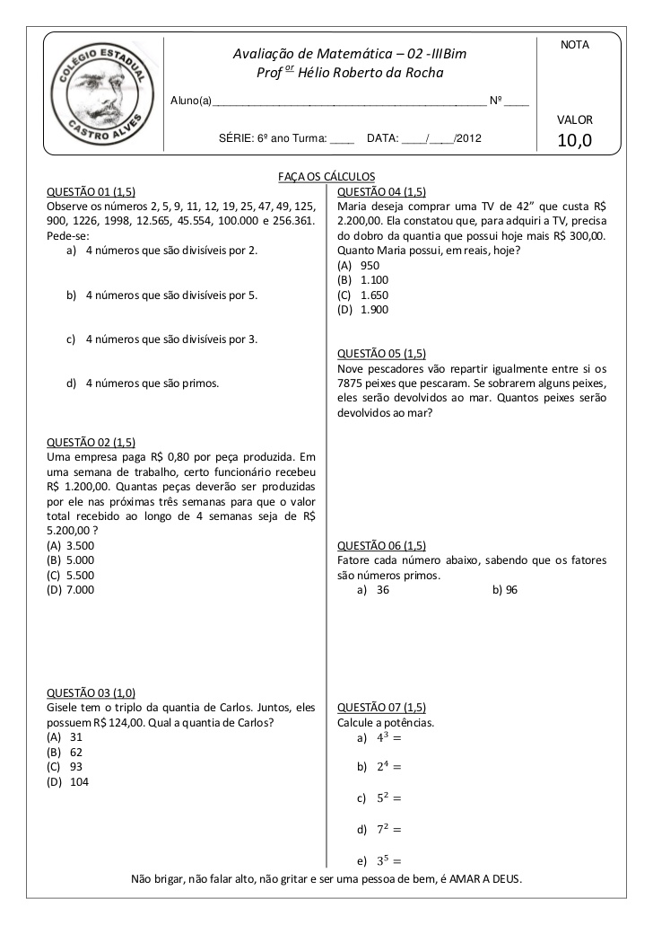 MATEMÁTICA 6º ANO, 96 plays